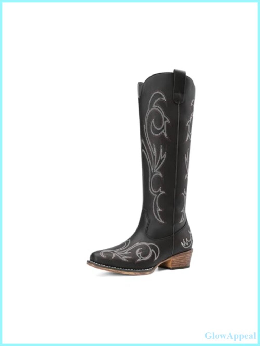 Women's Knee High Western Embroidered Boots Faux Leather Block Heel